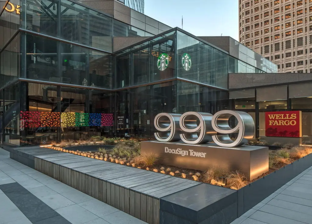 Exterior of the DocuSign Tower at 999 3rd Avenue in downtown Seattle.