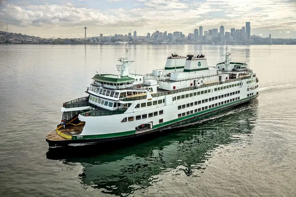 Washington State Ferry arriving at Seattle's Colman Dock.